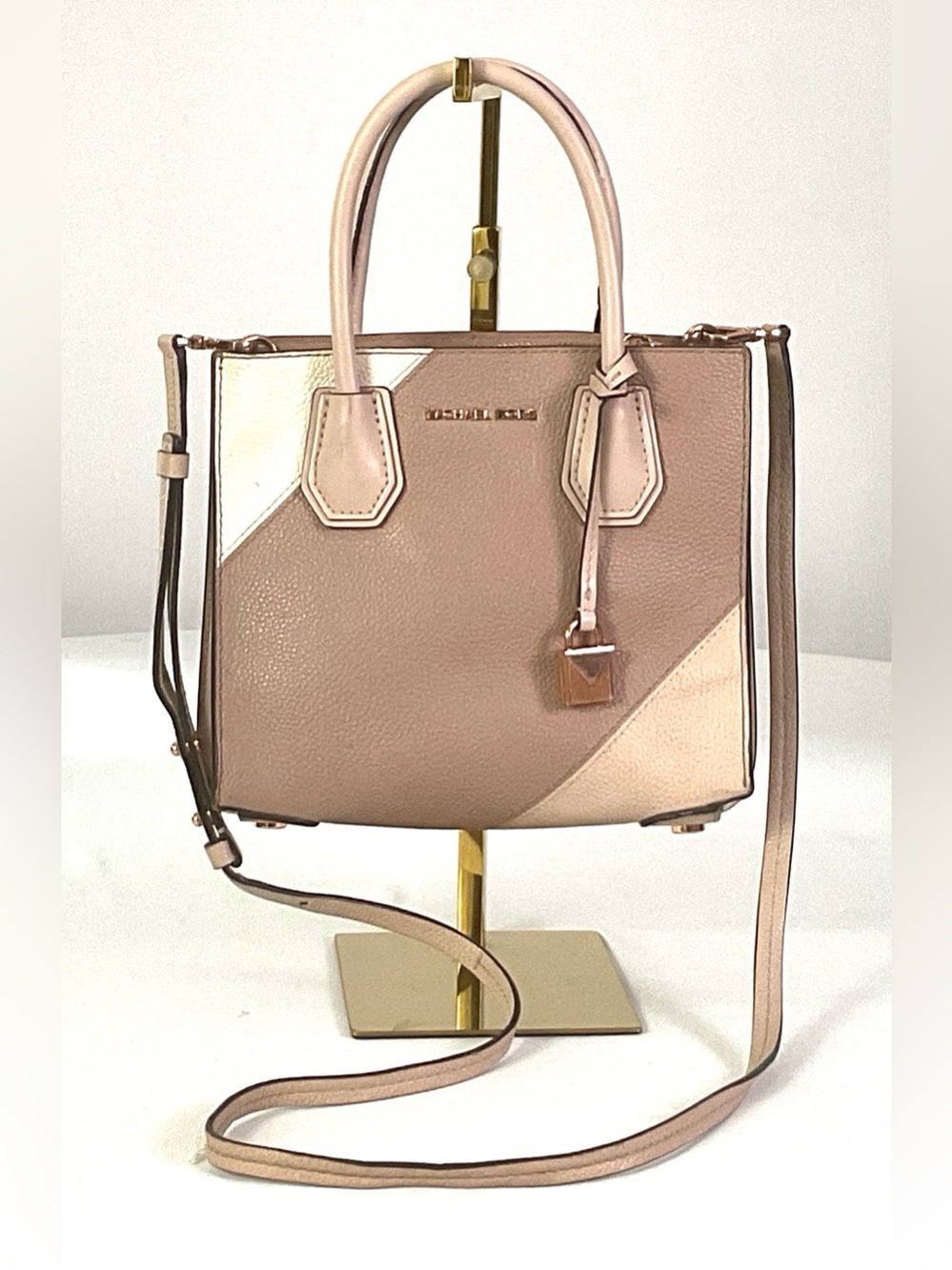 Michael Kors-“ MERCER”-two tone pebbled leather top handle/Crossbody bag